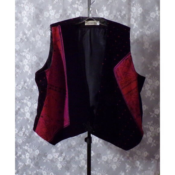 Vintage 90s Velvet Vest 1990s Black Tapestry Boho Hippie Whimsigoth Size Large - Picture 1 of 6
